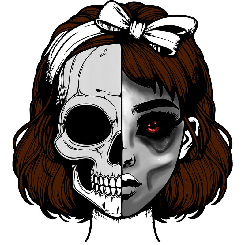 realistic girl with half skull mask
