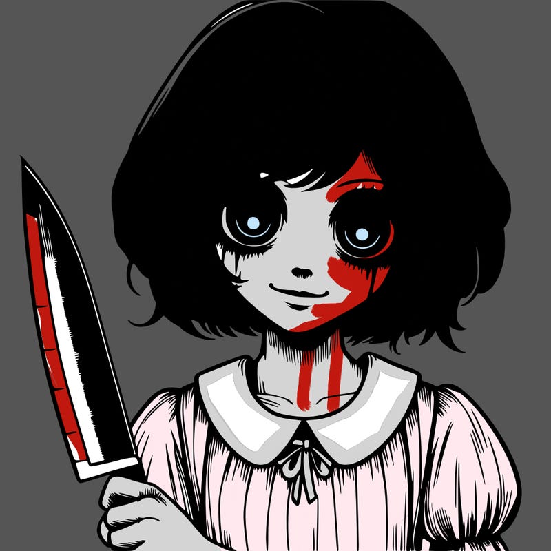 a creepy realistic girl with a knife