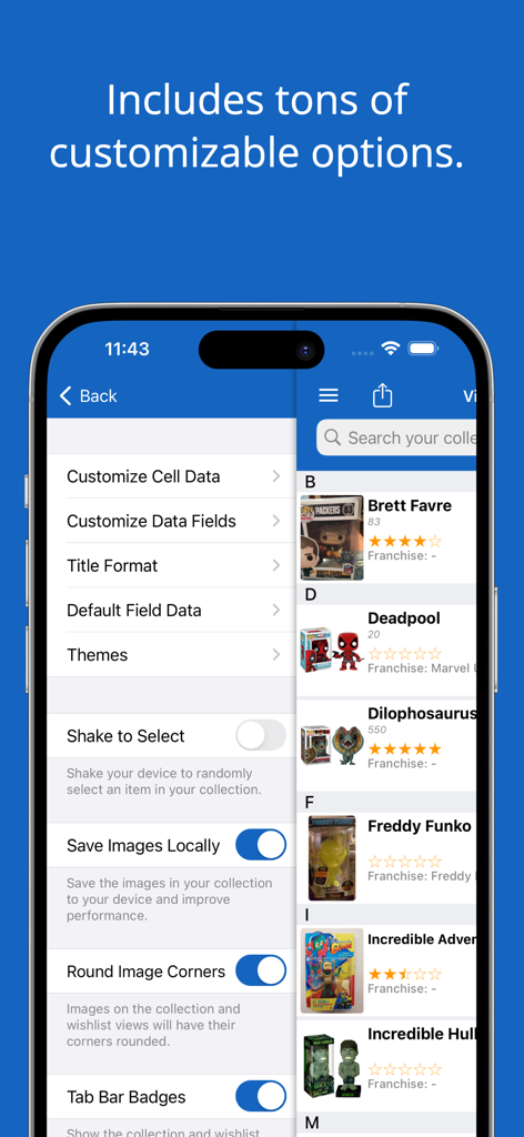 iCollect Vinyl Figures: Funko - Configuración de personalización y lista de colección de figuras de vinilo en la aplicación iCollect Funko.
