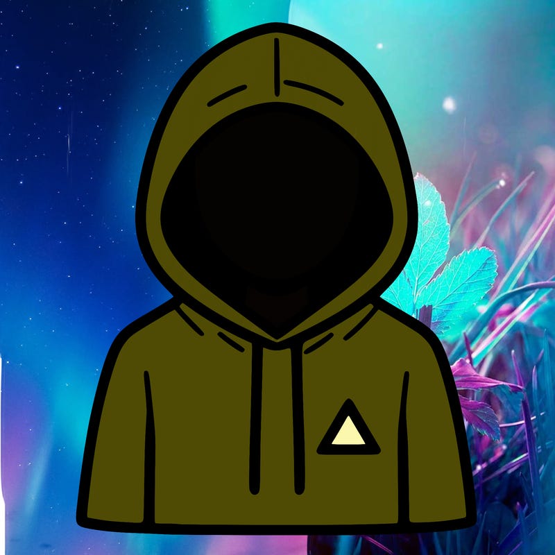 a person with non face waering a hoodie with a small triangle symbol