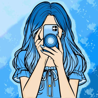 a realistic girl holding her phone taking pictures