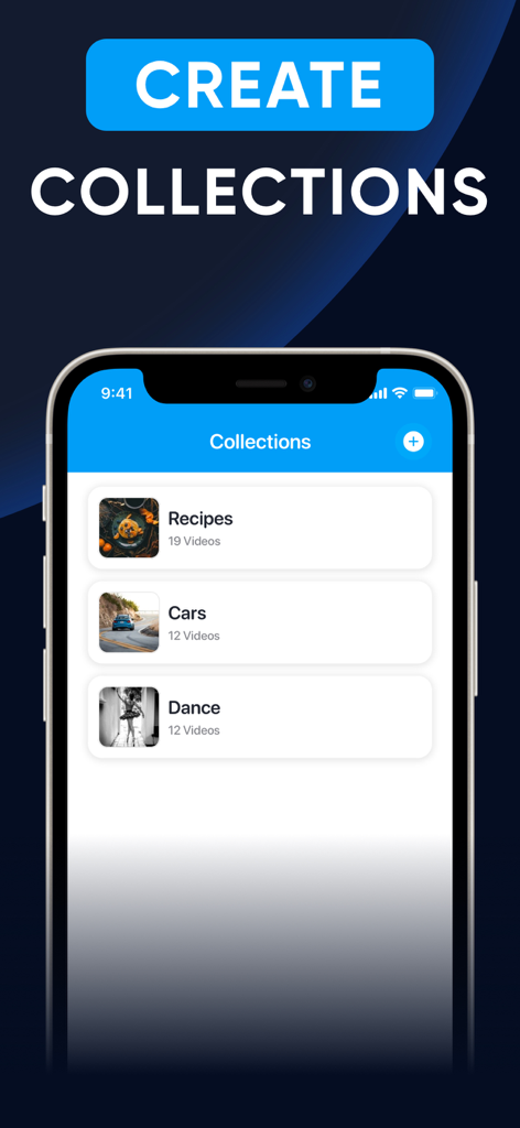 TweetSave: Twitter Video Saver - TweetSave app interface showing organized video collections on an iPhone