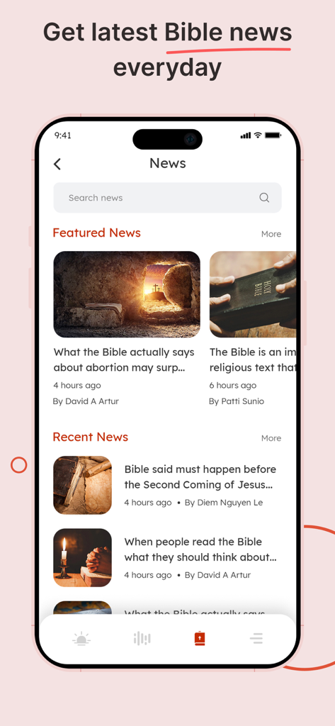 Bible - Daily Bible KJV - La sección de noticias de la aplicación Biblia Diaria KJV con artículos religiosos e historias basadas en la fe.