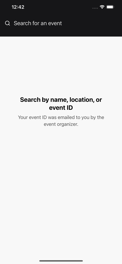 RootsTech SLC app search interface for finding events by name location or event ID