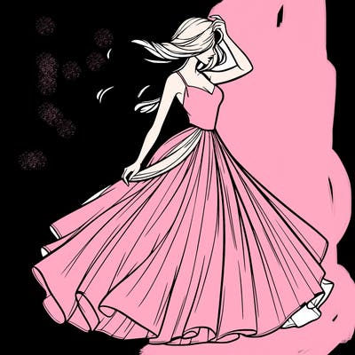 realistic woman with dress flowing in the wind