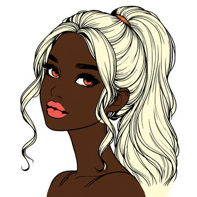 realistic girl with a ponytail on her hair and lips