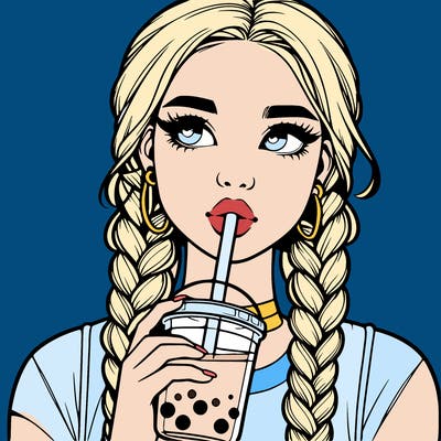 realistic girl with braided hair drinking boba