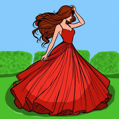 realistic woman with dress flowing in the wind