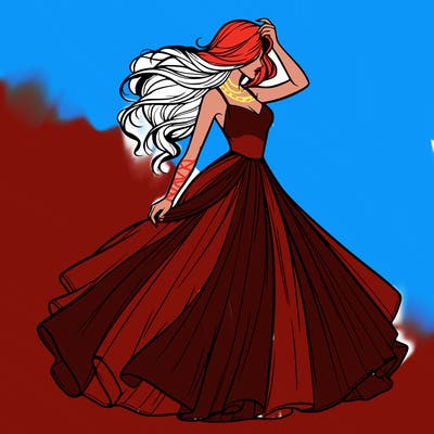 realistic woman with dress flowing in the wind