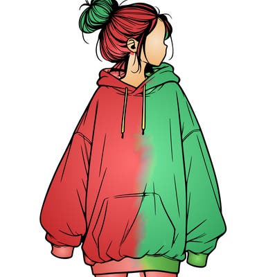realistic girl with a oversized sweatshirt on and a bun