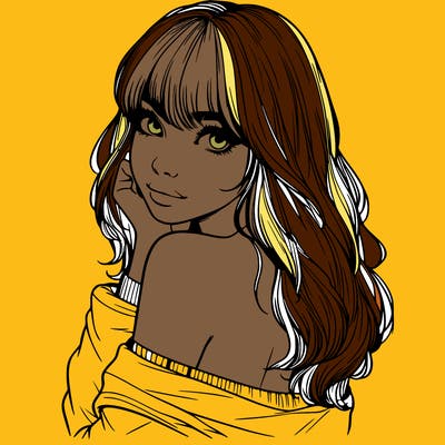 realistic girl with bangs looking over her shoulder