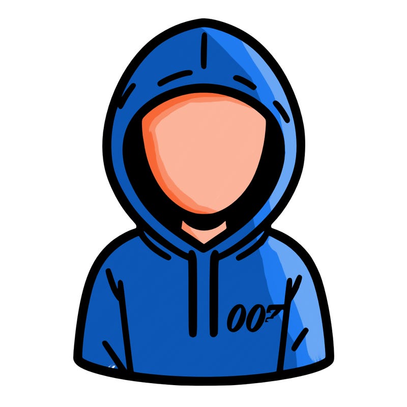 a person with non face waering a hoodie with a small 007 symbol