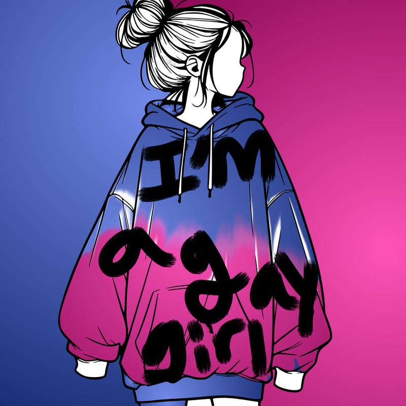 realistic girl with a oversized sweatshirt on and a bun