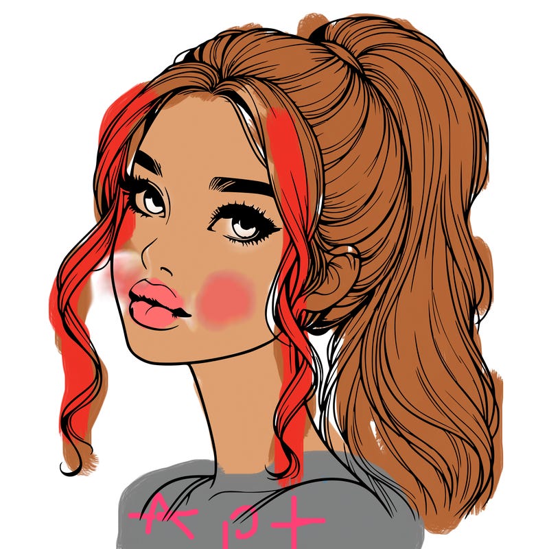 realistic girl with a ponytail on her hair and lips