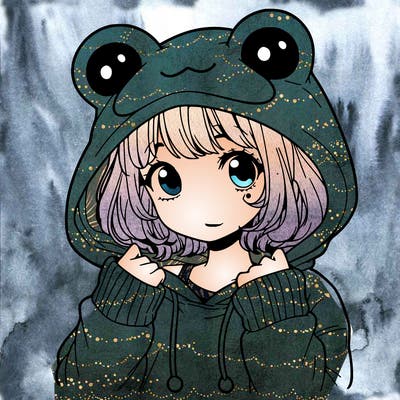 a cute teenage girl wearing a frog hoodie