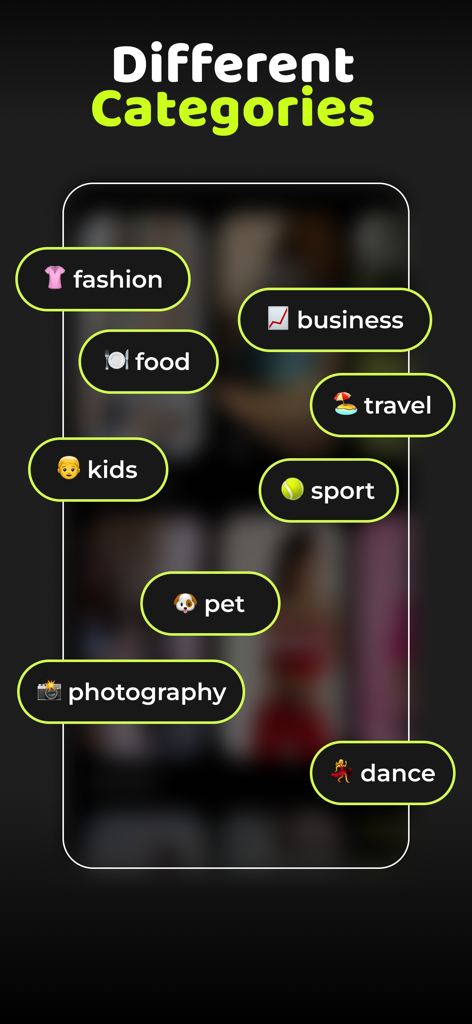 Unreels: Reel Video Editor - App screen showing video template categories like fashion business and travel in Unreels
