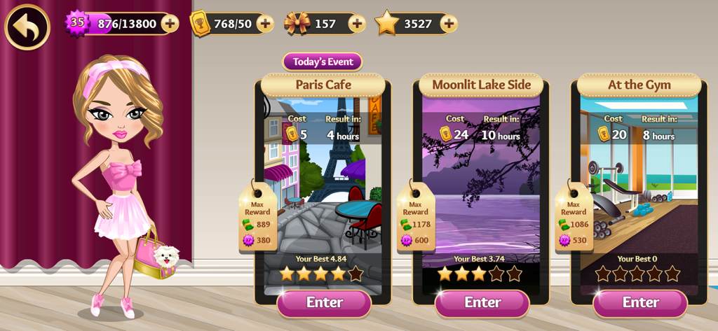 Fashion Cup - Dress up & Duel - Fashion Cup game interface showing daily dress up events and a stylish star girl character