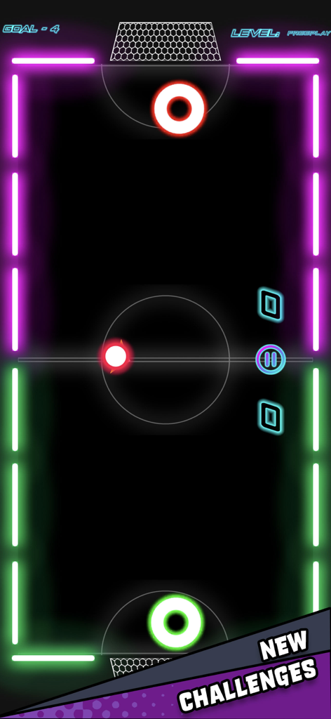 Air Hockey Glow HD Arcade 2D - Neon air hockey game screen with glowing paddles and puck