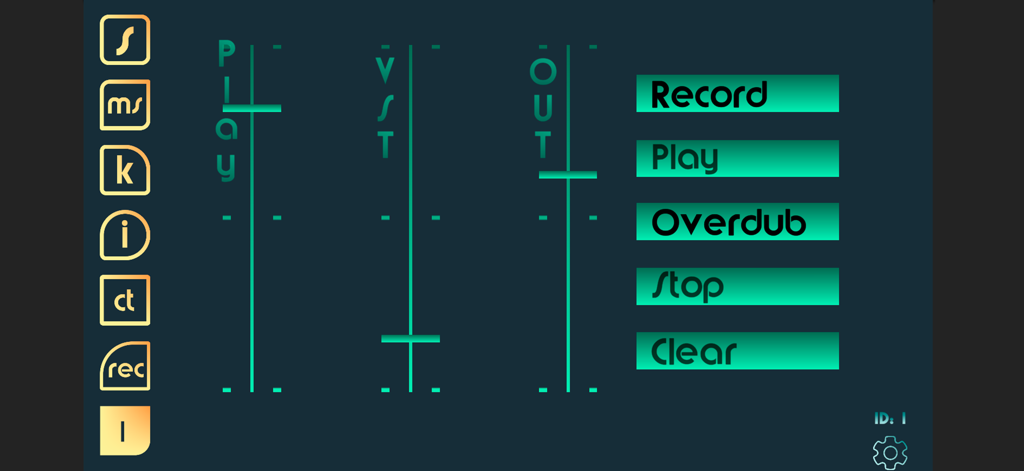 Digitales Mixer-Interface in der Aglaya Play Control App mit Audioschiebereglern und Wiedergabesteuerungstasten