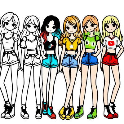 a group of girls wearing crop tops and shorts