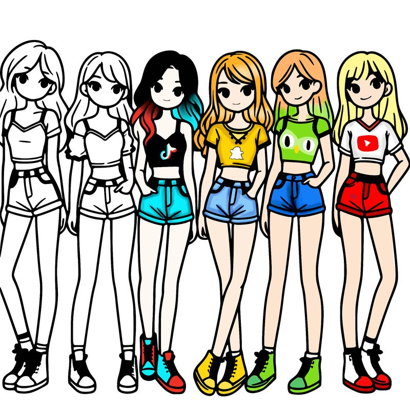 a group of girls wearing crop tops and shorts