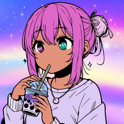 manga character drinking boba