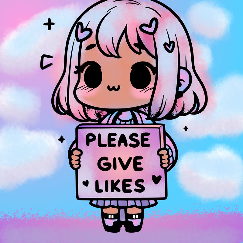 girl holding a sign that says “please give likes”