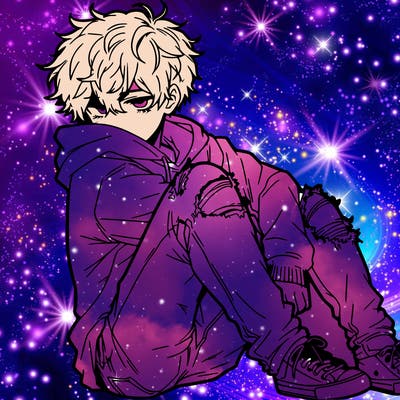 a male hoddie ripped jeans messy hair anime