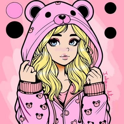realistic girl in a animal pjs hoodie