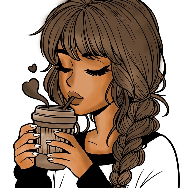 realistic girl drinking coffee