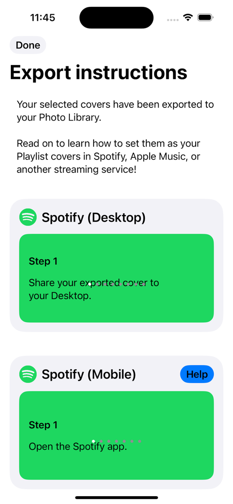 Covers Maker & Design Pro Art - Export instructions for using custom covers on Spotify desktop and mobile