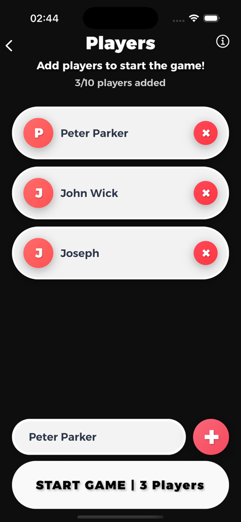 Who is the imposter Game - Interfaz para agregar jugadores al juego de deducción social ¿Quién es el impostor?