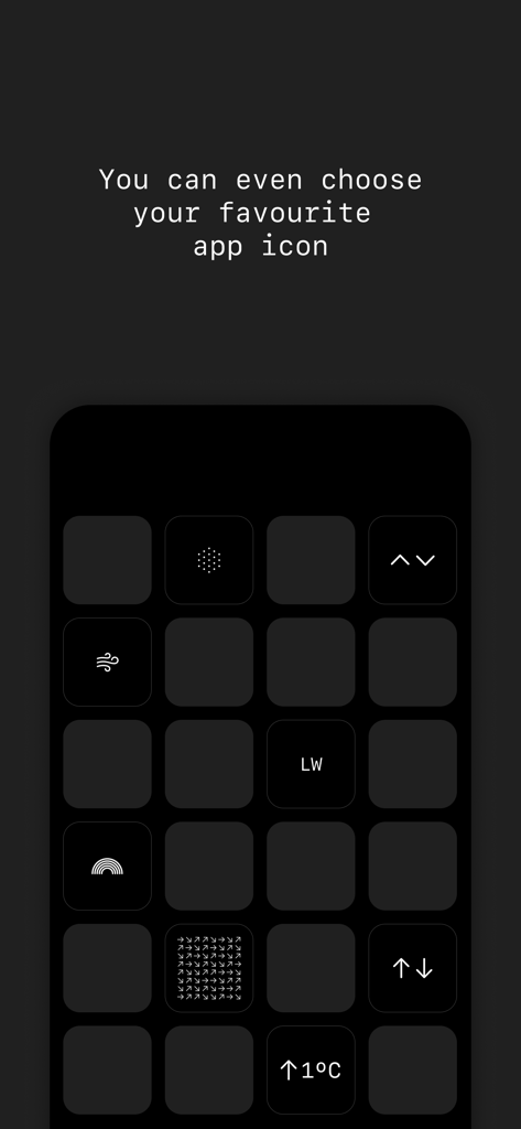 Lazy Weather: colder or warmer - A menu showing various minimalist custom app icon choices for the Lazy Weather application