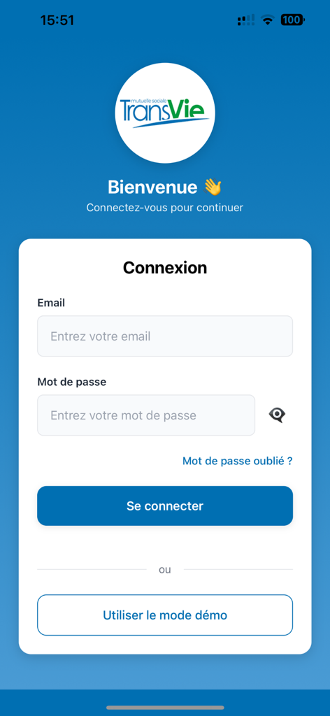 My Transvie mobile app login interface with welcome message and sign-in fields