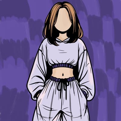 realistic girl faceless with baggy pants and a crop top