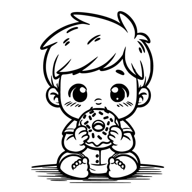 baby boy eating dountuts