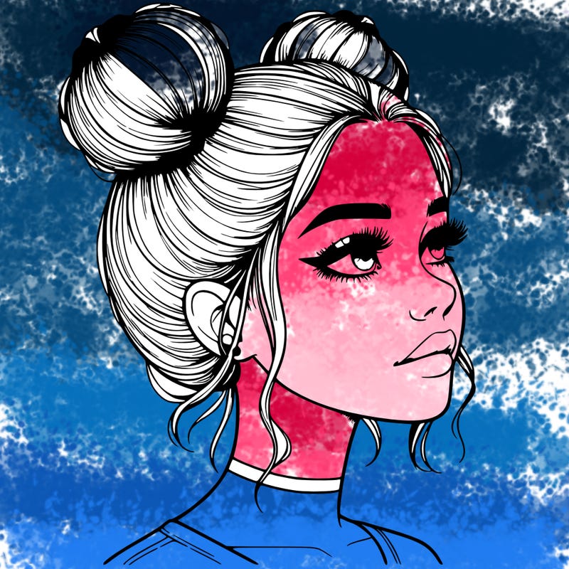 realistic girl with buns on the top of her head