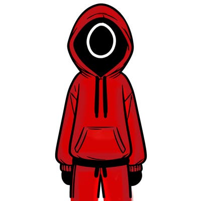 faceless girl in a tracksuit with a hood on and no hair