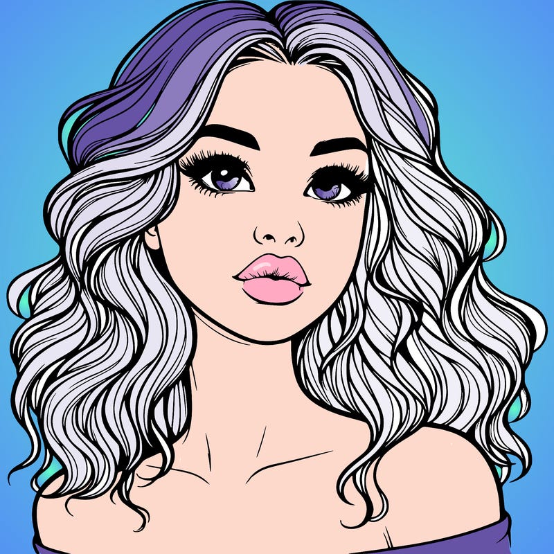 realistic girl with wavy hair and lips