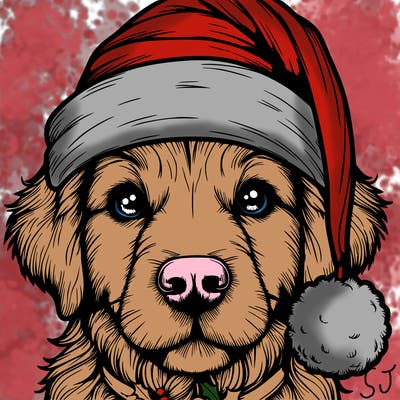 realistic dog with a christmas hat
