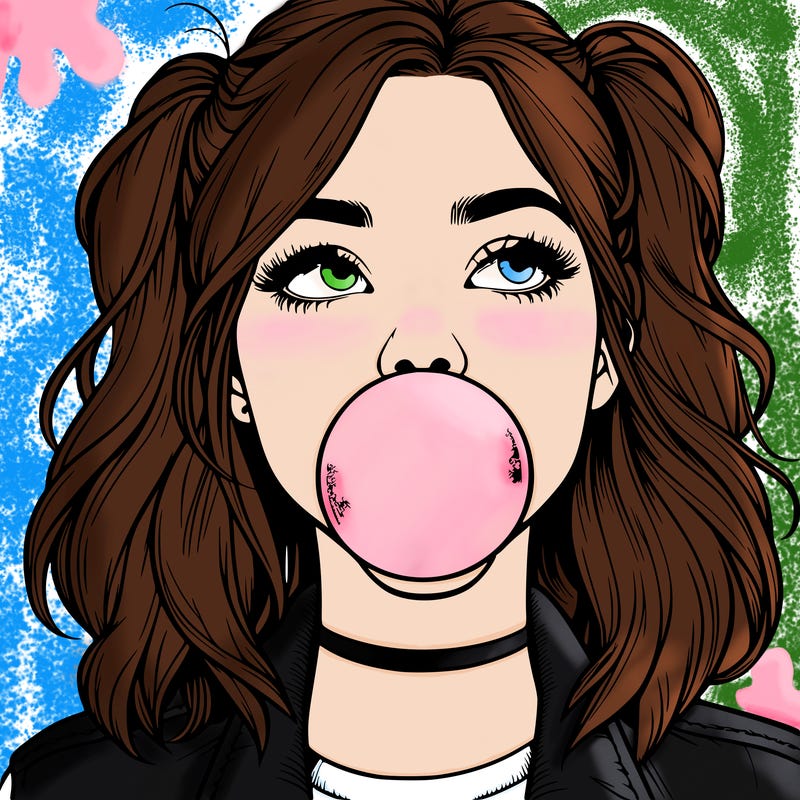 realististic girl blowing bubble -gum