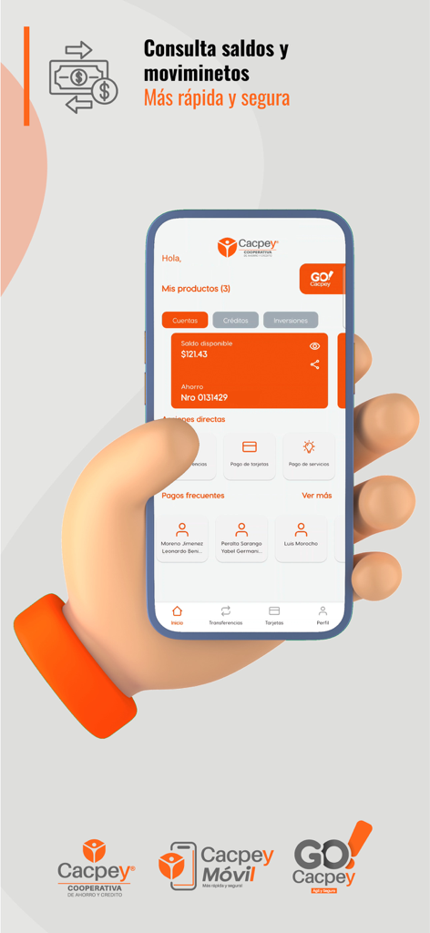 Cacpey Virtual - Cacpey Virtual mobile app dashboard showing account balance and quick transaction options in Spanish