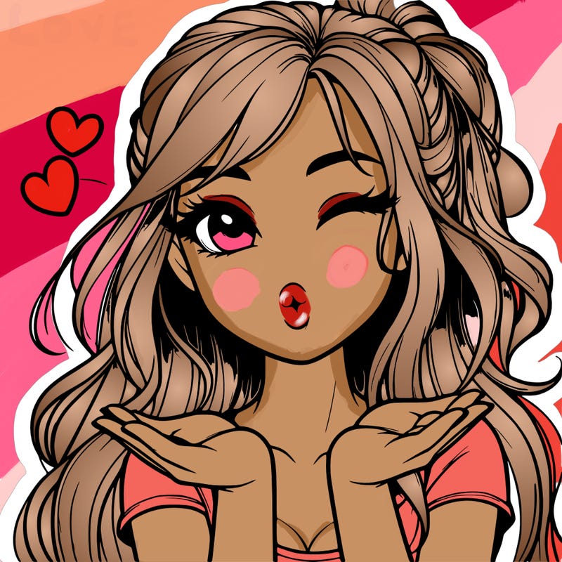 realistic girl winking and blowing a kiss while making heart hands