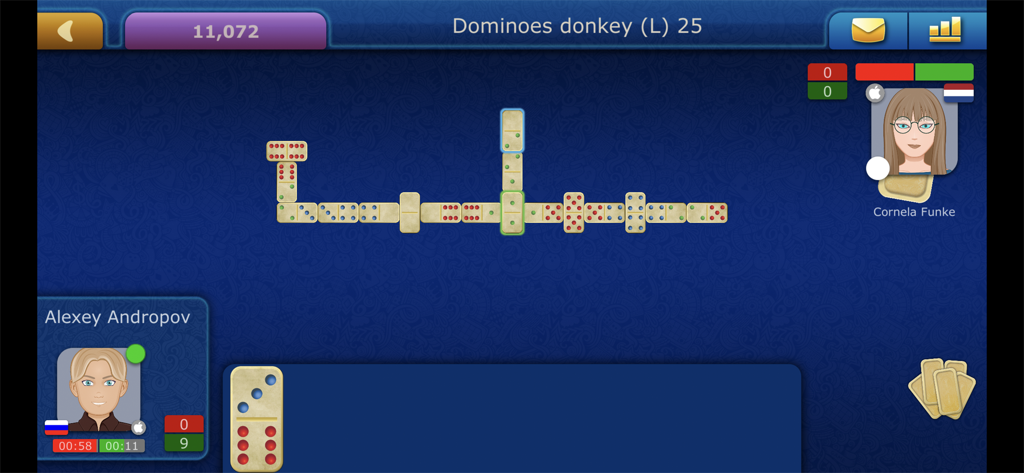 Online Dominoes LiveGames - Online Dominoes LiveGames gameplay interface showing the Donkey game mode.