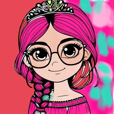 a girl with one braid and glasses who is a princess realistic