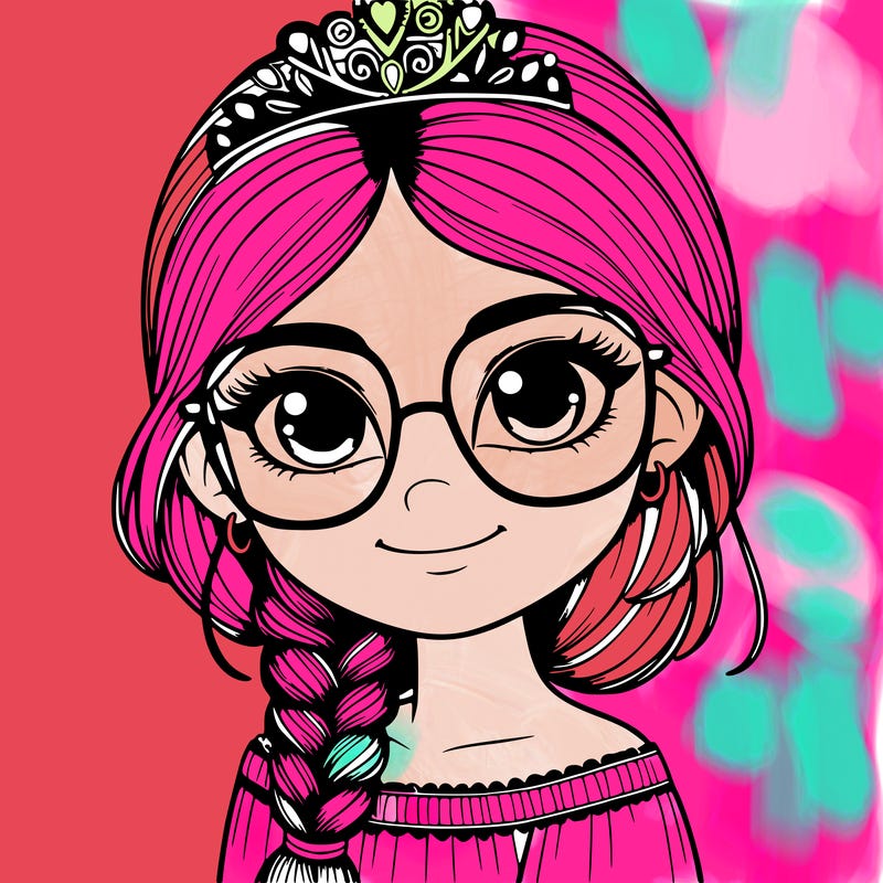 a girl with one braid and glasses who is a princess realistic