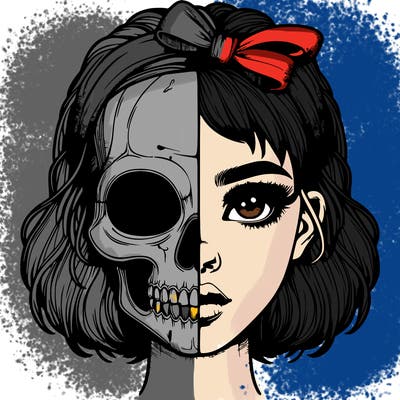 realistic girl with half skull mask