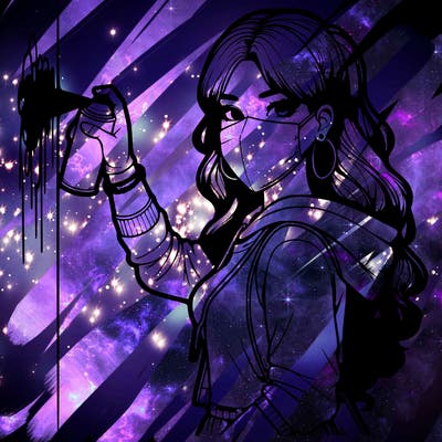 realistic girl with mask spray painting a wall