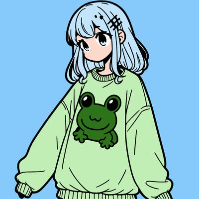 girl wearing frogging sweatshirt