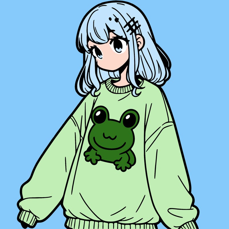 girl wearing frogging sweatshirt